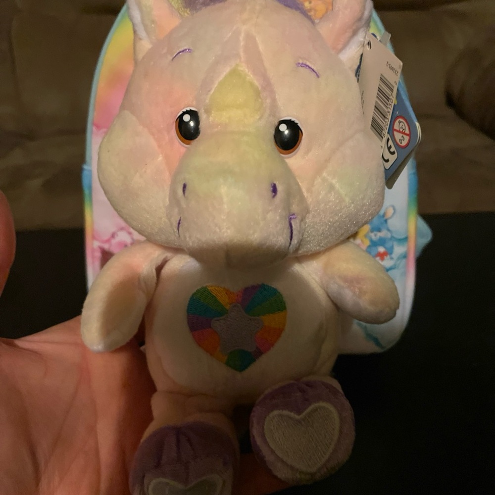 American Greetings Care Bears Anniversary Pastel Unicorn Plush with Heart